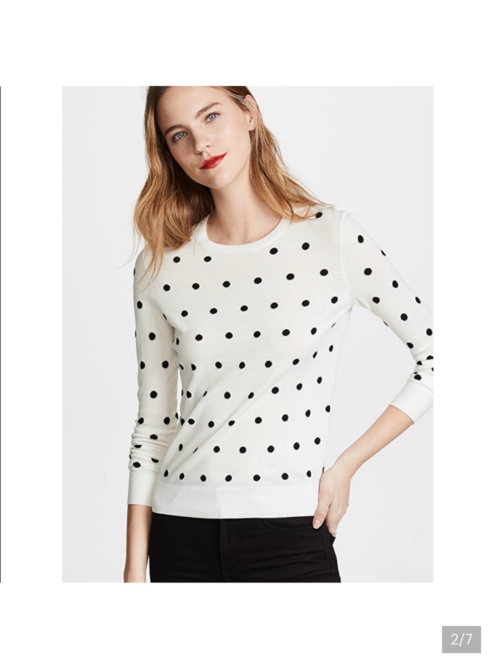Theory Crew Neck Sweater - Ivory And Black Pika Dots. Size Medium.